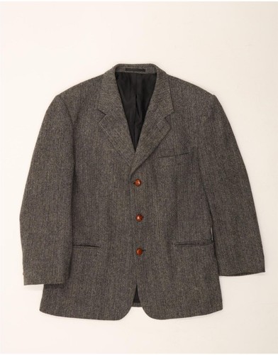 VINTAGE Herren 3 Knopf Blazer Sakko UK 38 mittelgrau Fischgrät AE13
