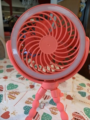 Coral Mini Portable Fan Light  Flexible Tripod Rechargeable Cord User Manual New