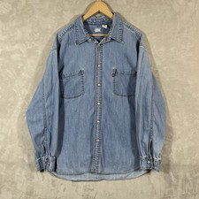 Vintage Levis Men's Shirt XXL Denim Blue Red Tab 90's Metal Button Logo Workwear