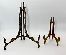 Vintage Brass Easel Art Picture Plate Holder Display Stands Lot of 2 7" & 4 1/2"