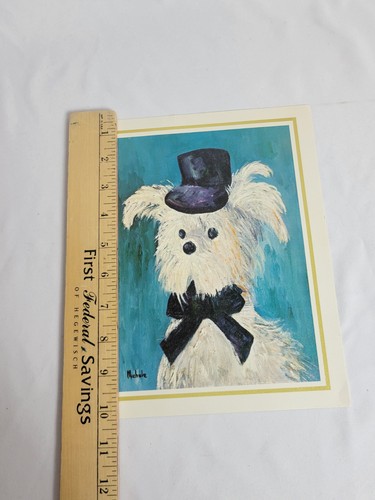 Vintage Michele weißer Hund schwarzer Hut Retro Kunstdruck 8 x 10 bunt hell - Bild 5 von 6