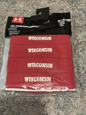 Under Armour University Of Wisconsin Badgers Wristbands. NCAA Heatgear. 4 Pack!