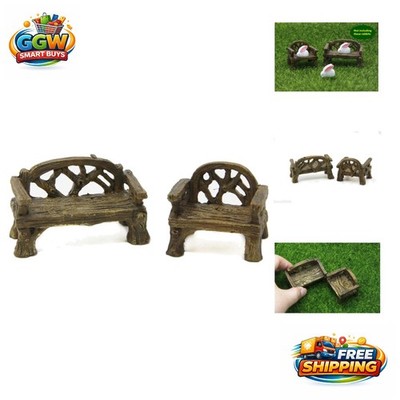 Polished Resin Mini Bench & Chair Set - Perfect for Outdoor Garden Delights