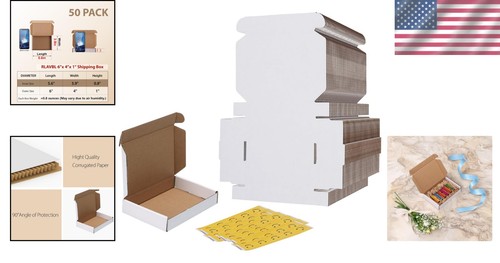 50-Pack 6x4x1 Eco-Friendly Shipping Boxes | Lightweight Corrugated Mailers - Picture 2 of 9