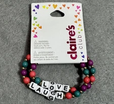 Claire's Club Beaded Stretch Bracelets Set of 2 Love Laugh Kids Girls Colorful