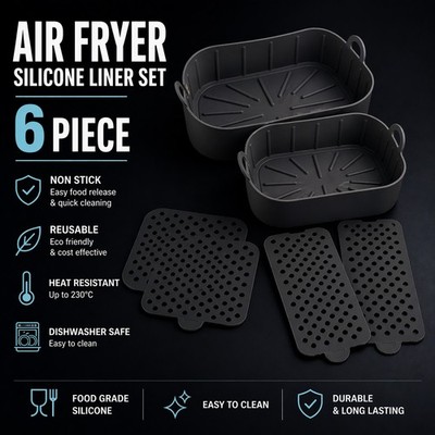 Air Fryer Silikon Liner Set 6 Stück Wiederverwendbar Antihaft Korb Aldi Ambiano