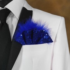 NEW - Men's Royal Blue Sequin  Feather Formal Pocket Square Insert