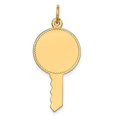 14k Gelbgold schlicht 0,011 Stärke gravierbar Schlüssel 28x15mm Scheibe Charm Halskette Herren