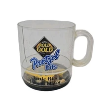 Rold Gold Pretzel Bits Clear Mug w/Pretzel Bits Inside Frito Lay USA VINTAGE