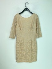 Warehouse Nude Floral Lace Knee Bodycon Dress 3/4 Sleeve Zip Lined UK 14 NEW