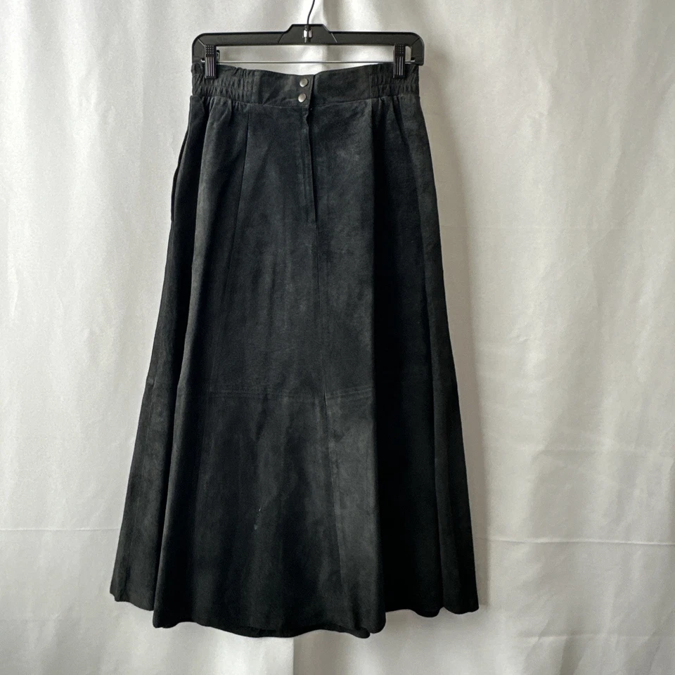 Falda larga vintage Toffs para mujer gamuza cuero negra talla 8 #2537 Foto 3 de 4