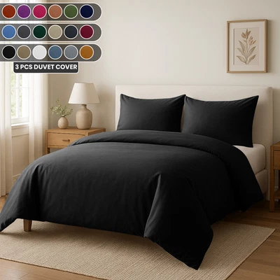 HAFA280 Microfiber Luxury Duvet Quilt Cover With Pillowcase Reversible Plain Bedding Set