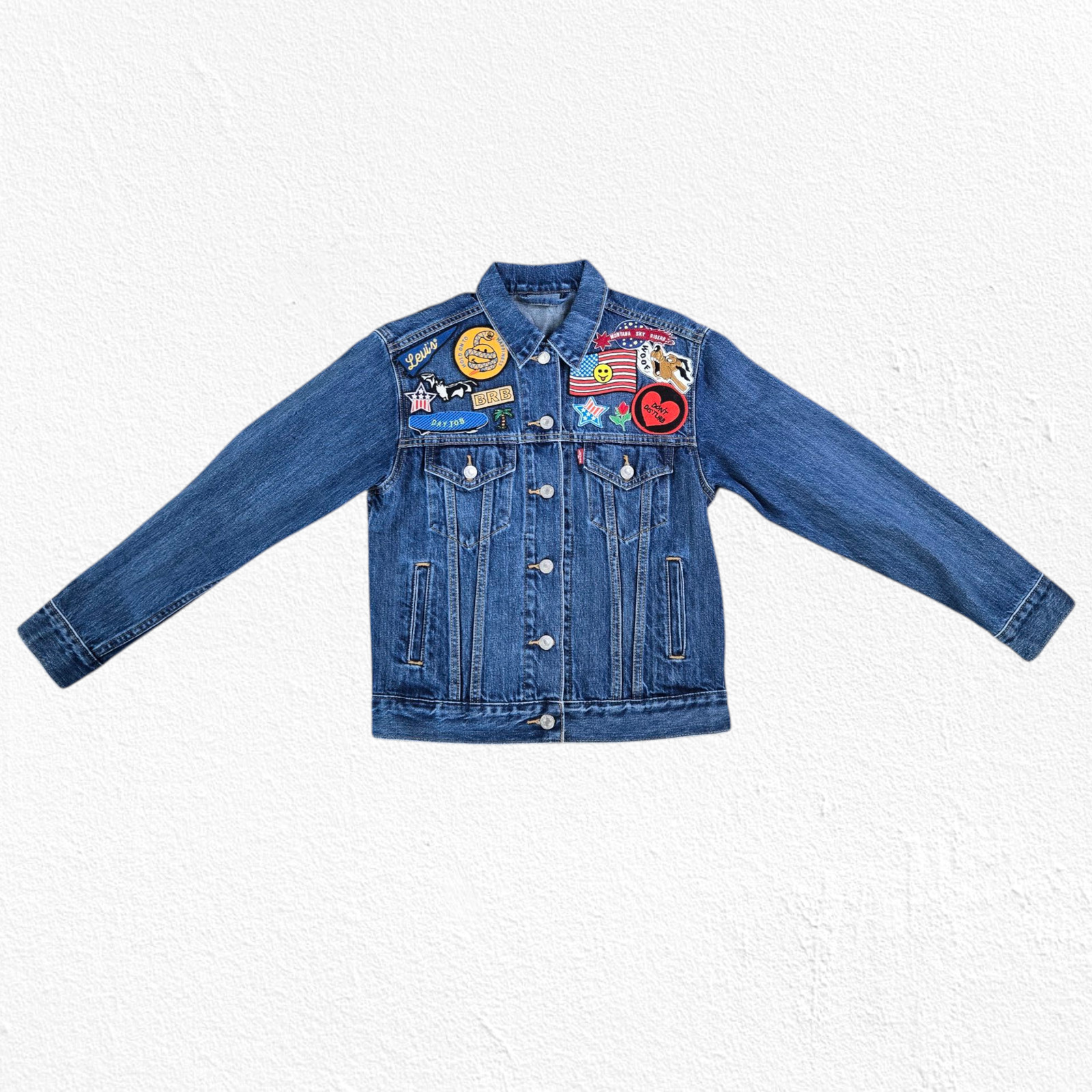 Levi’s Trucker Jean Jacket Patchwork Americana Gr… - image 4