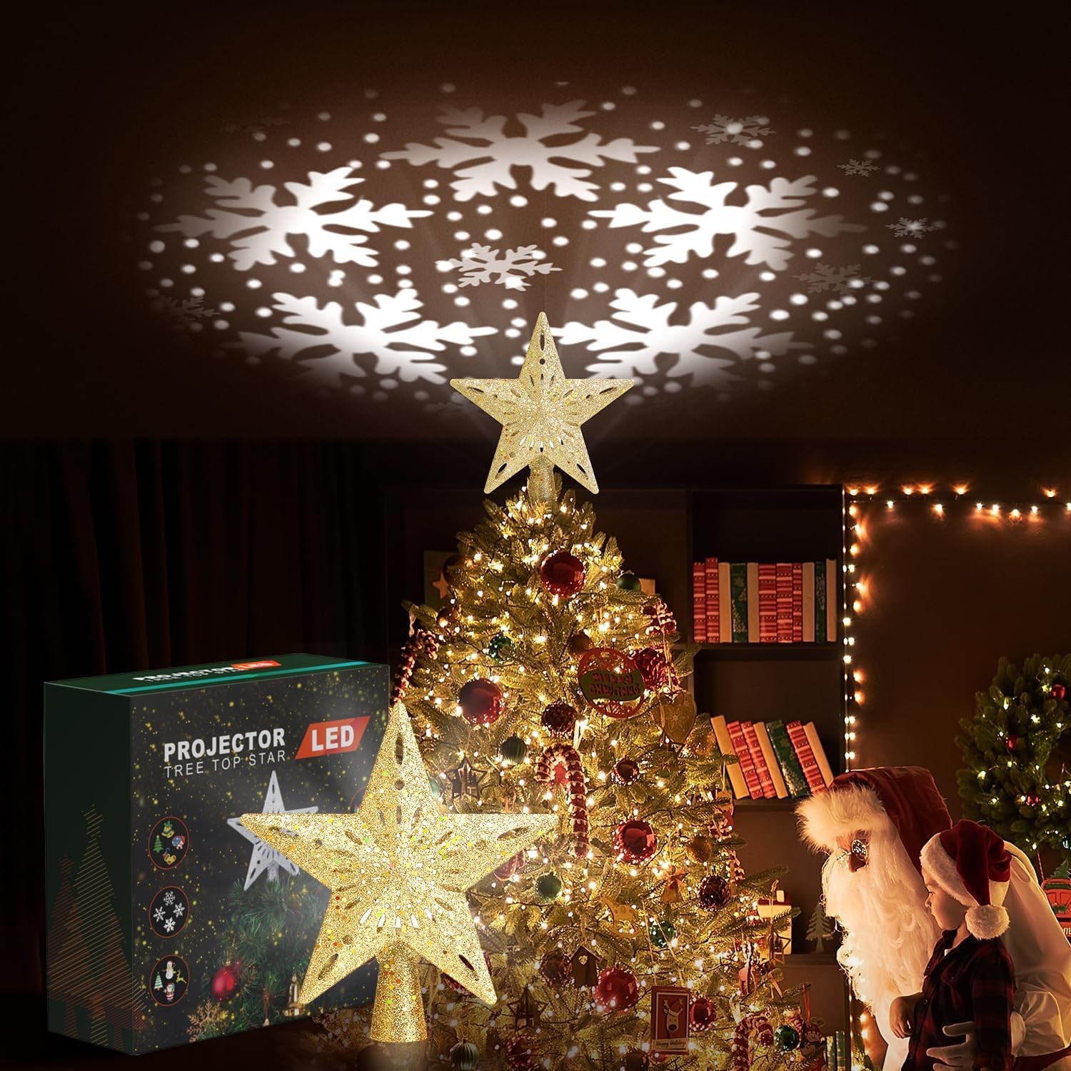 Christmas Tree Topper Projector Snowflake Christmas Star Tree 6 Projection Mode