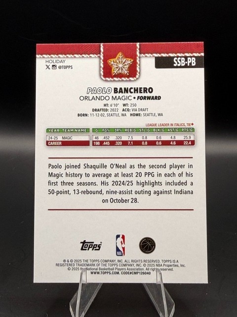 Paolo Banchero 2025-26 Topps Holiday SSP Back Variation Magic #SSB-PB