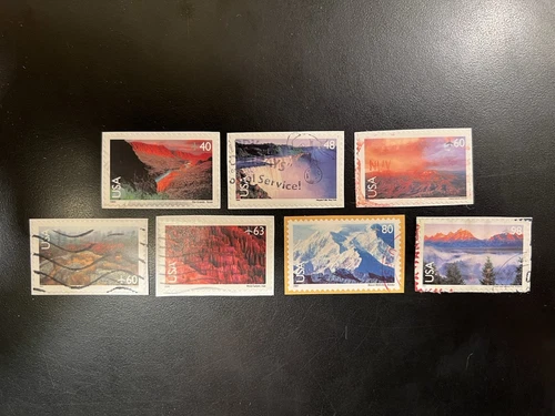 7-Used US Stamp Collection. Airmail Scenic American Landscapes. No Duplicates.