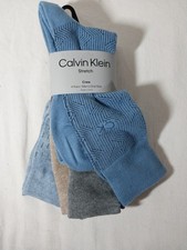 Calvin Klein Men  s Combed Cotton Crew Dress Socks 4 Pack Blue Gray Tan Stretch