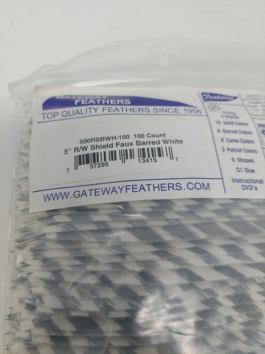100pk Gateway Feathers 4" Right Wing: Shield Faux Barred White 400RSBWH-100 - Picture 2 of 3