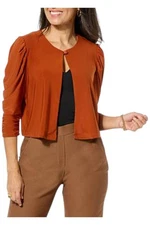 Antthony Women's Studio Knit Scrunched Sleeve Cropped Cardigan Spice