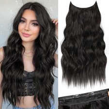 KooKaStyle Wavy Invisible Wire Hair Extensions 20"Natural Black