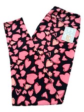Lularoe TC Tall Curvy Leggings Valentine's Day Pink Hearts On Black NWT