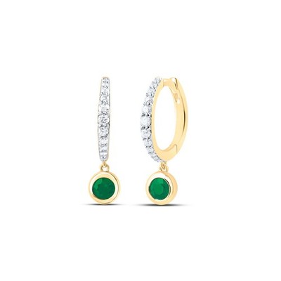 0.56 Ctw Natural Diamond Green Round Drop Earrings 14kt Yellow Gold