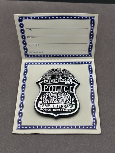 Vintage Official Junior Law Enforcement Badge Temple Terrace PD 1990 Stoffel Toy - Picture 2 of 4