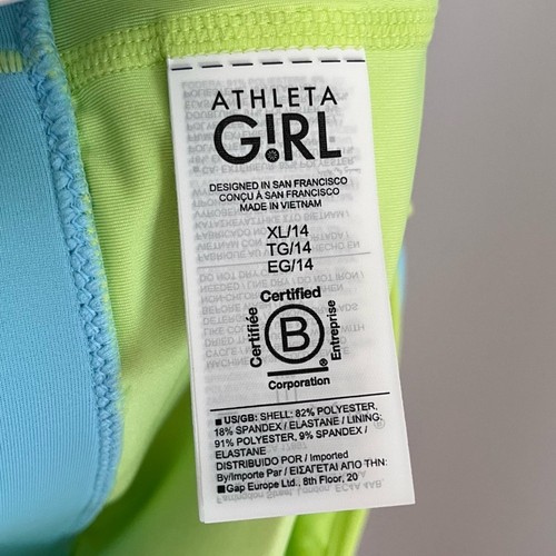 Athleta Girl NEW Shoulder Cutout Padded Sporty Swim Bikini Top Blue Green XL - Picture 6 of 6