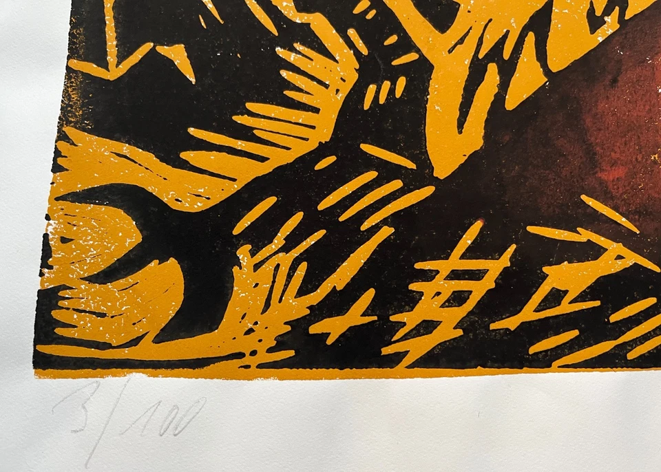 Jörg Immendorff Signierter Original Linolschnitt - nur 100 Ex. - Naht - Säule 4 - Bild 4 von 4