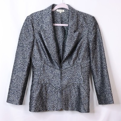 Zac Posen Blazer Size 10 Blue Gray Scale Pattern Silk Blend Hook Eye Closure