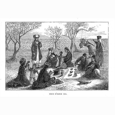 KAZAKHSTAN Four O'clock Tea in Eastern Turkestan - Antique Print 1875