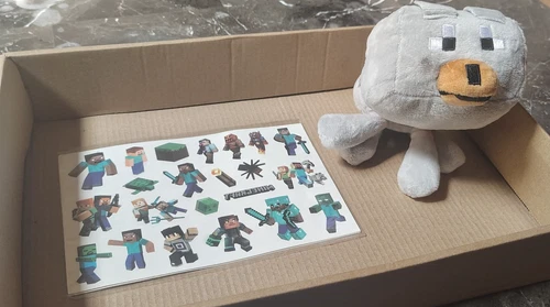 Minecraft Wolf Plush Toy & Steve Alex Diamond Armor Stickers Lot Great Gift 🎁😄