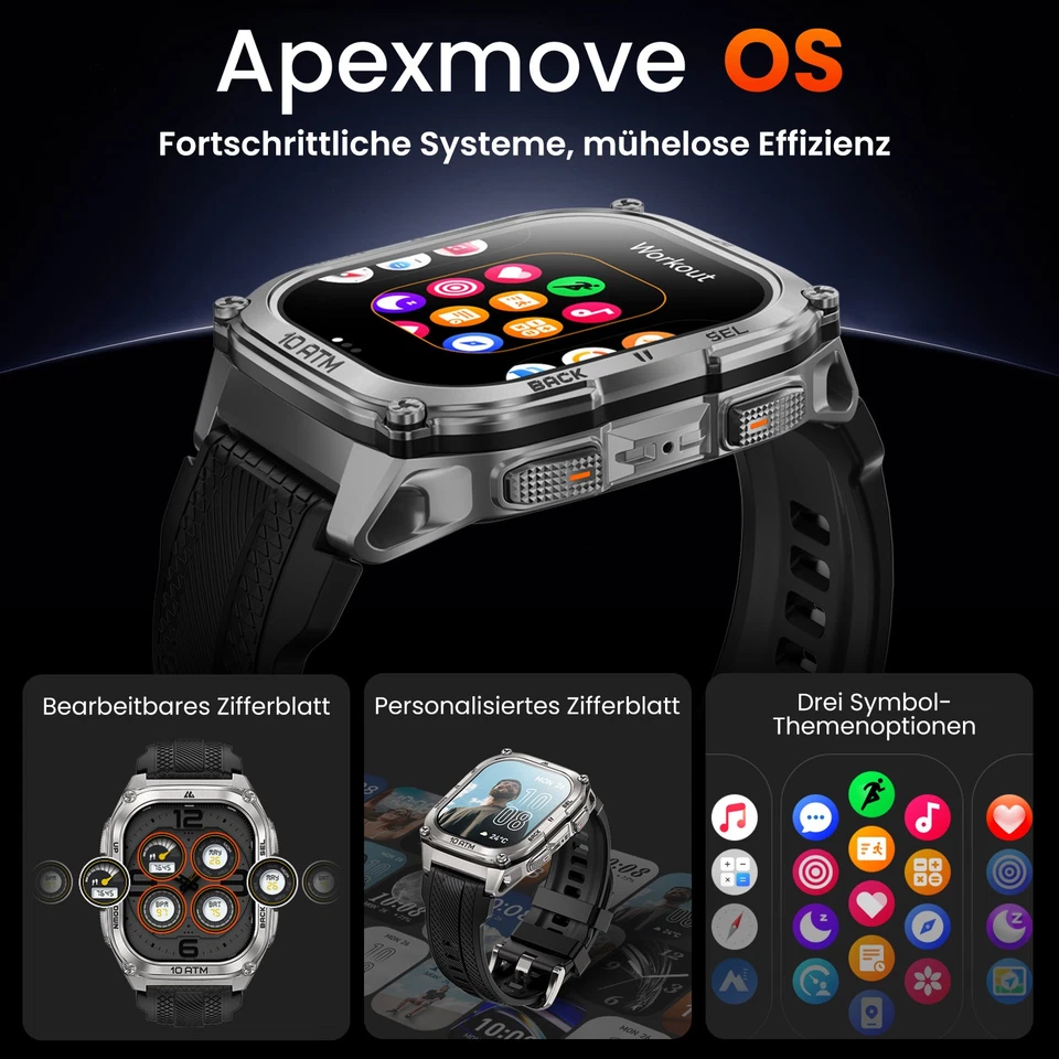 KOSPET TANK M4 GPS Smartwatch Herren Globale Offline-Karten 45m Freitauchen NEU - Bild 3 von 4