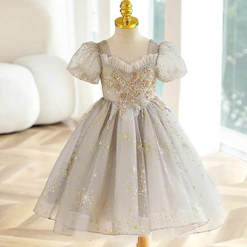 Girls Sequined Dress Girl Lace Ball Gowns Birthday Party Pageant Formal