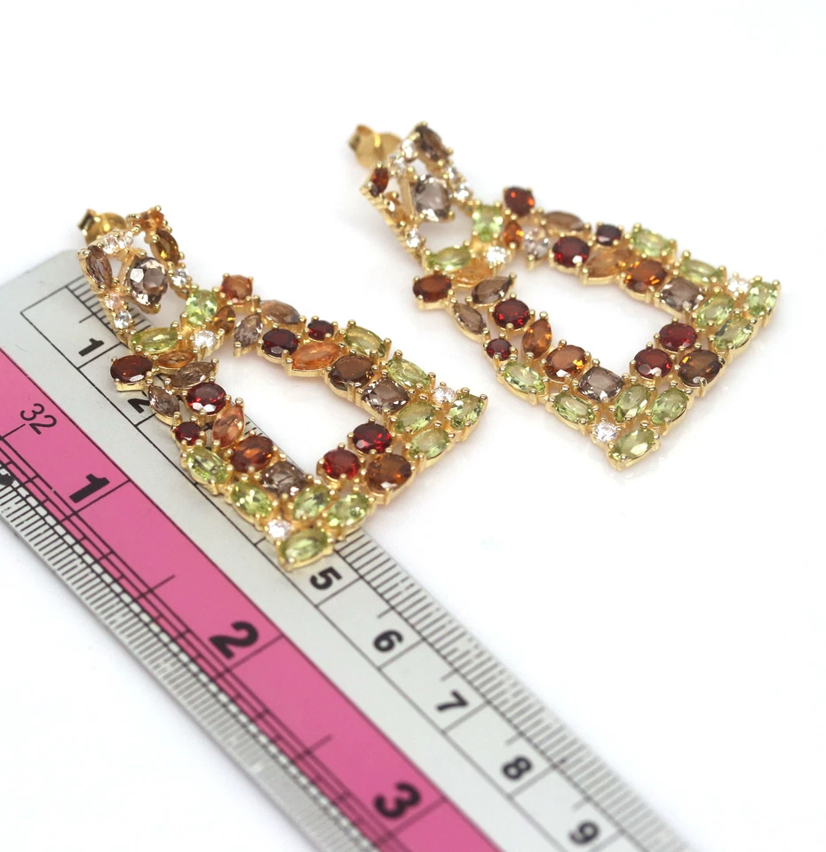 Fancy Color Peridot Tourmaline Cubic-Zirconia Earrings Silver 925 Sterling - Image 2 of 4