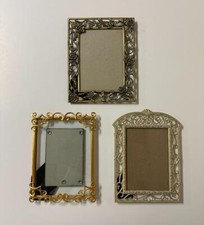 3 Beautiful Filigree Ornate Gold Tone Metal Picture Photo Frames Easel Backs