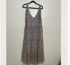 Maxi Floral Tie Strap Hipster Hippie Art Peasant Picnic Cottage Tiered Hip Dress