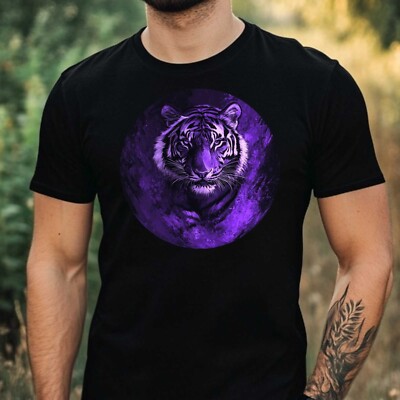T-Shirt Herren Lila Tiger Motiv Baumwolle Größe XS bis 5XL