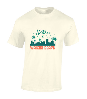 WAIKIKI BEACH HERREN T-SHIRT HAWAII SOMMER URLAUB DESIGN FREIZEIT KLEIDUNG TOP NEU