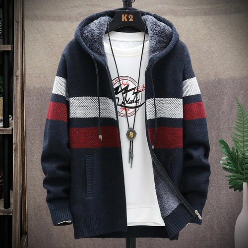 Herren dicker warmer Fleece gefütterter Hoodie Winter Reißverschluss Mantel Jacke Sweatshirt Tops UK - Bild 4 von 17