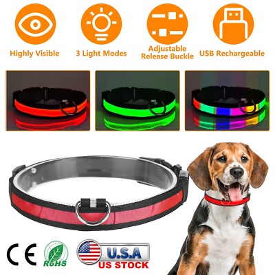LED Adjustable Dog Collar Blinking Flashing Light Up Glow Pets Safety Collar