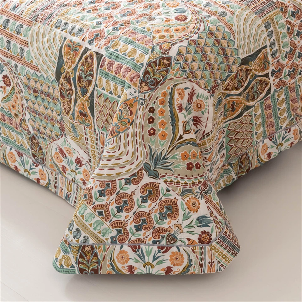 Leaf Brown Patchwork Quilt Bedspread Coverlet Throw Rug Queen/King 100% Cotton - Image 4 of 4