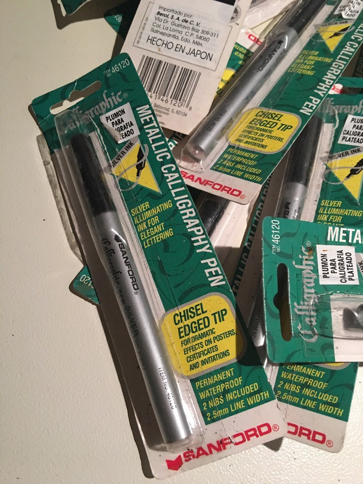 40 x SILVER METALLIC CALLIGRAPHY PEN LINE WIDTH WATERPROOF CHISEL