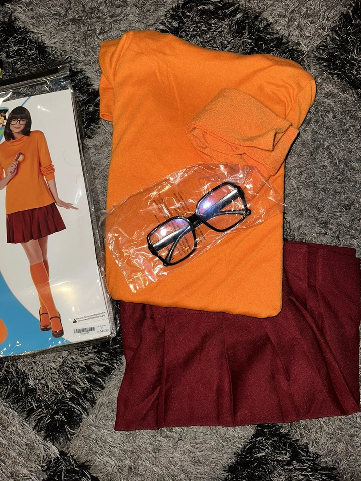 Scooby Doo Velma Adulto Mujer Talla MEDIANA Disfraz CAMISA/FALDA/CALCETINES/GAFAS Foto 3 de 3