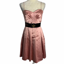 Vintage Pleated Sleeveless Mini Dress 4 Pink Velvet Belt Lined Spaghetti Straps