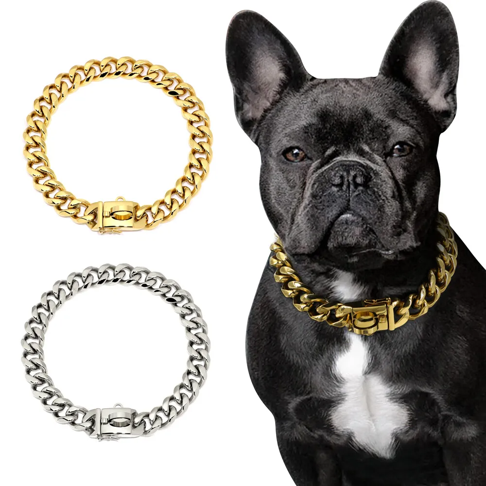 udvide Fantastiske Raffinaderi Gold Chain Dog Collar Stainless Steel Strong Choker Training Luxury Show  Bulldog | eBay