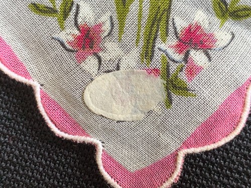 Vintage Ladies’ Pink, Yellow & White Floral Print Hankie/Handkerchief - Picture 3 of 4