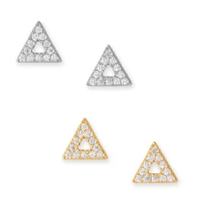 Gold or Rhodium Plated 925 Silver Small 7.1mm CZ Triangle Outline Stud Earrings