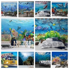 3D Seabed Coral Fish Blue Self-adhesive Wallpaper Removable Wallpaper Wall Mural