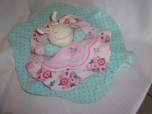 Maison Chic  Doll Pink Floral Plush Toy Blanket RATTLE shabby butterfly rag 12"